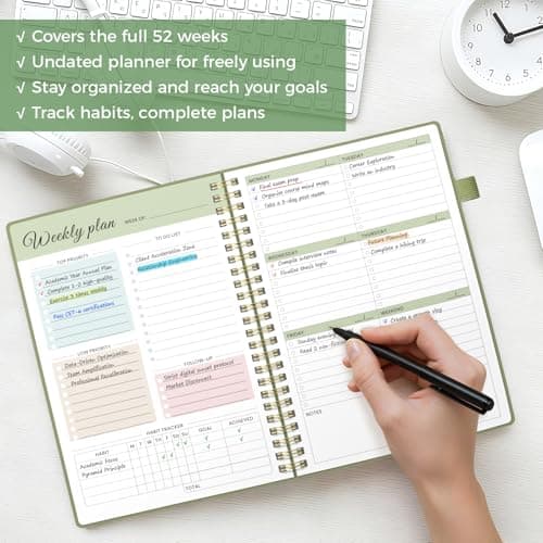 Oucaru Undated Weekly Planner, A5 To Do List Notebook with Goal & Habit Tracker Organizer, 52 Weekly Planner Notebook with Spiral Binding for Office Home School Supplies 6