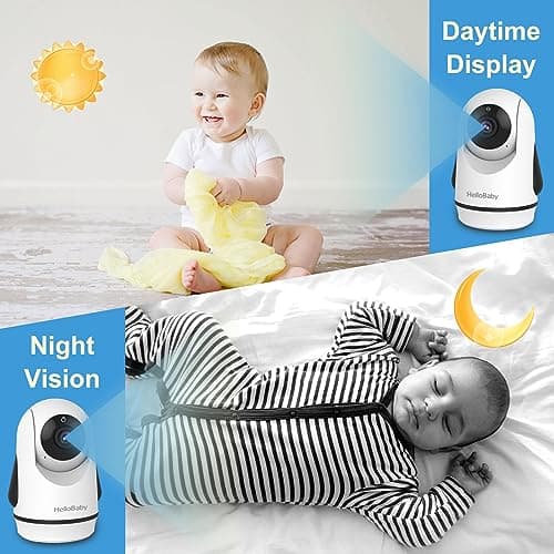 HelloBaby Video Baby Monitor with 2 Cameras and 5 Inch Split Screen Display, Remote Control Cameras with Night Vision and Temprature Monitoring 5