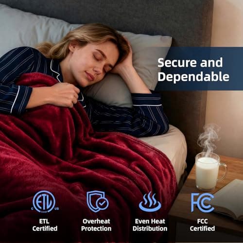 Westinghouse Heated Blanket Twin Size, Electric Heating Blanket with 10 Heating Levels, 1-12 Hours Auto Shut Off, Fast Heating Warming Blanket, Machine Washable (Twin, 62x84 Inches, Wine Red) 5