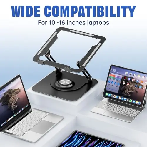 JOYEKY Laptop Stand for Desk, Adjustable Computer Stand with 360° Rotating Base, Ergonomic Laptop Riser for Collaborative Work, Foldable & Portable Laptop Stand, fits for All 10-16" Laptops (Black) 5