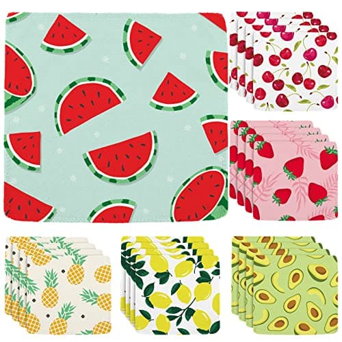 Hosuly 24 Fruit Reusable Cloth Napkins for Kids 7.87 x 7.87 Inch Washable Dinner Cloth Soft Cute Table Microfiber Fabric Napkins 6 Style for Summer Party Family School Lunch