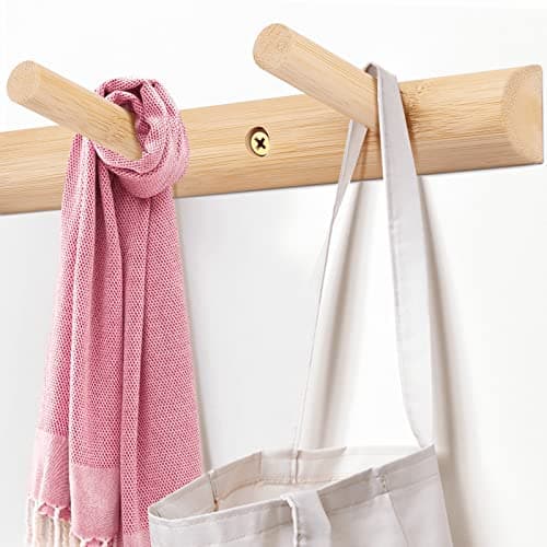 Homode Modern Bamboo Wooden Entryway Coat Hooks, Bathroom Kitchen Towel Rack, Wall Mounted Coat Rack Hat Hanger with 4 Hanging Pegs (Natural) 8