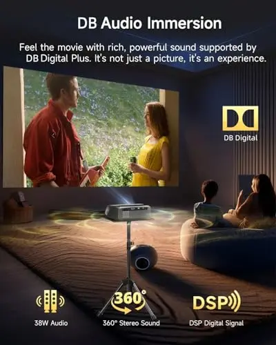 Smart LED 4K Projector Daylight HDR WiFi 6 Bluetooth DB Audio, 2300ANSI Daytime Movie Gaming Projectors 4K Ultra HD Home Theater Ceiling with Auto Focus Keystone Zoom Airplay USB Apps 6