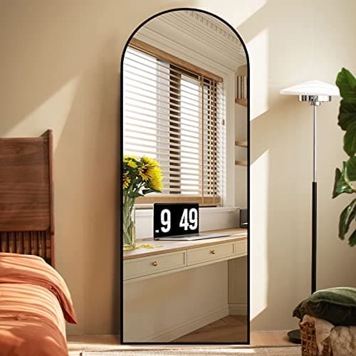 Koonmi Arched Full Length Mirror, 64"x21" Black Standing Hanging or Leaning Full Body Mirror with Aluminum Alloy Frame for Living Room and Bedroom 9