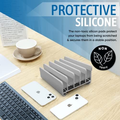 Elestoria 5-Slot Vertical Laptop Stand - Aluminum Laptop Stand Vertical for Desk -Laptop Holder with Adjustable Width (12-38mm) Compatible with MacBook Pro/Air & Gaming Laptops up to 17.3"-Grey 6