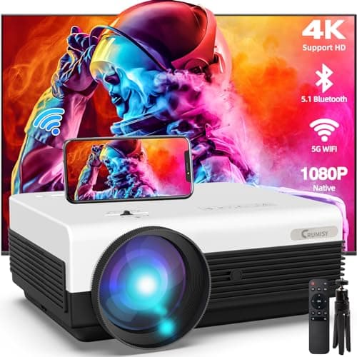 Crumisy Mini Projector with WiFi and Bluetooth, Native 1080P Outdoor Movie Projector with Tripod, 400ANSI 4K Decode 50%-100 Zoom 300 inch Cast Phone Mirror for TV Stick/HDMI/AV/VGA/PS5
