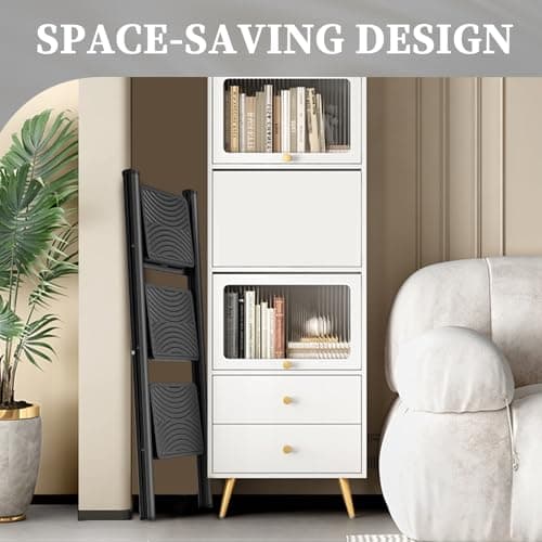 HBTower Step Ladder 3 Step Folding, Folding Step Stool for Adults, Closet Step Stool Lightweight Kitchen Ladder 3 Step Ladder with Anti-Slip Wide Pedals 5