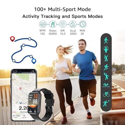 Smart Watch Fitness Tracker Make/Answer calls for Women Men with Heart Rate Blood Oxygen Sleep Monitor Sports Modes Step Calorie Counter IP68 Waterproof for Android Phones iPhone (Rectangle, Black) 6