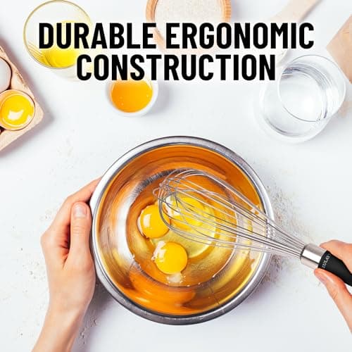 Zulay Kitchen Stainless Steel Balloon Whisk 11 Inch – Durable Wire Whisk with Soft Grip Silicone Handle – Versatile Kitchen Whisk for Blending, Beating, Frothing, Stirring & More - Black 9