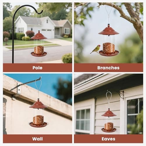 EnjoyCool Metal Bird Feeder for Outdoors – 2.4LB Hanging Bird Feeder with 360-degree, Weatherproof & Rust-Resistant, Easy to Fill & Clean for Wild Bird Feeders in Backyard & Garden(Copper) 6