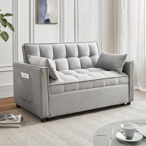 Hixkol Sleeper Sofa, 3 in 1 Sofa Bed Pull Out Couch Bed with Adjustable Backrest, Modern Sofa Bed for Living Room, Convertible Sofa Couch Bed for Bedroom. (Grey)