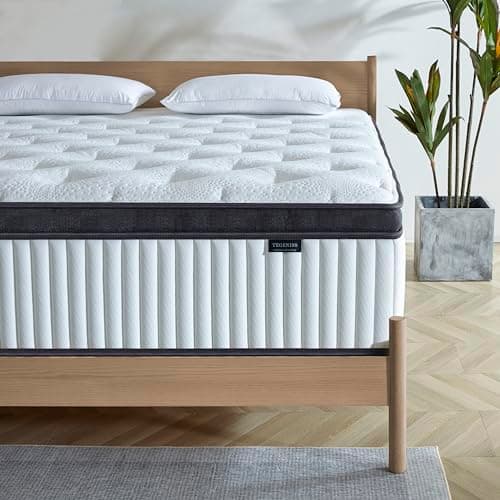Tegeniss 12 Inch Innerspring Hybrid Mattress in a Box with Gel Memory Foam, Individually Wrapped Encased Coil Pocket Spring Mattress, Pressure Relief, Medium Firm Support,54"*75"*12"