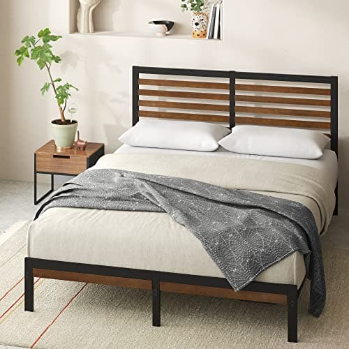 Zinus Kai Bamboo and Metal Platform Bed Frame with Headboard, No Box Spring Needed, Easy Assembly, Queen, Brown