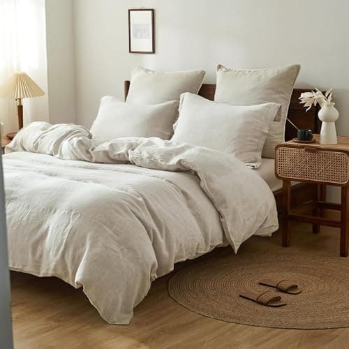 King Linens 100% French Linen Pillow Shams Basic Style - Pack of 2 - Washed Solid Color Natural Flax Soft Breathable - Linen, 20'' x 26'' 5