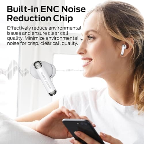 Monster N-Lite 211 Wireless Earbuds, Bluetooth 6.0 Headphones, Powerful Bass, Built-in Noise-Cancelling Mic for Clear Calls, LED Display, 36H, IPX5 Waterproof Design 6