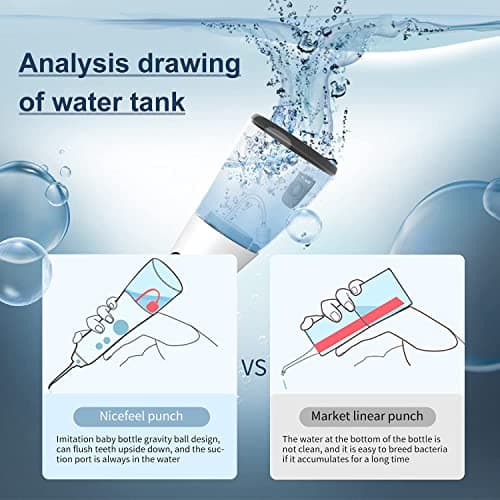 Nicefeel Portable Water Flosser Cordless Rechargeable Dental Cleaner Irrigator, with Gravity Ball, LCD Display, 300ml Tank 6 Modes 4 Jet Tips, and IPX7 Water Proof for Travel & Home & Braces 5