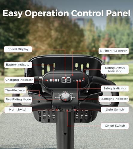 Paiseec S1 Mobility Scooter for Adults, Seniors - 25 Miles Range, 6 mph, Powered Mobility Scooter with Good Legroom, Large Wheels for Outdoor, Smart Safety Features, Headlight, Basket 6