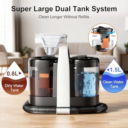 Carpet & Upholstery Spot Cleaner, High-Power 18KPa Suction Shampooer for Pet Stains, Furniture, Couch, Stairs & Auto Interiors, Portable Design with Dual Brush Tools and Large Water Tanks 5