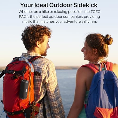 TOZO PA2 Bluetooth Speaker with Dual Drivers & Dual Bass Diaphragms, Deep Bass Loud Stereo Sound, 25H Playtime, Custom EQ App Portable Wireless Speaker for Home Outdoors Travel Black 5