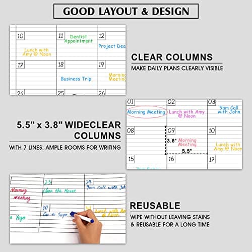 Large Dry Erase Calendar for Wall - Undated 1 Month Big Wall Calendar, 40" x 30", Erasable & Reusable Laminated Calendar Max with 8 Round Stickers, Great Layout Wall Calendar Dry Erase for Home, Office and School 7