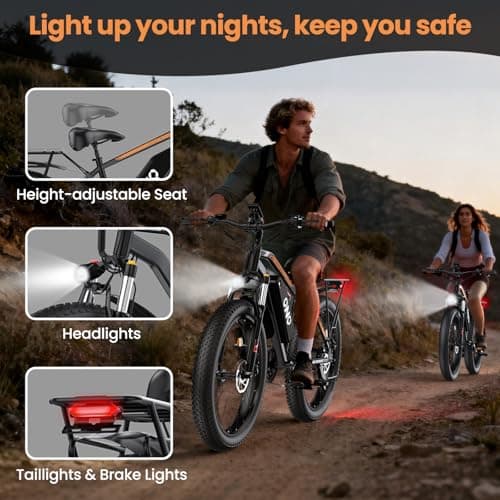 Adult Fat Tire Electric Bike 1500W Peak Motor - 48V 15Ah Fast Electric Mountain Bike, 20MPH & 60 Miles Long Range Ebike, 26" All Terrain E-Bike for Men Women with Lockable Suspension & 7 Speed Gears 8