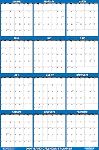 24" x 36" SwiftGlimpse 2026 Wall Calendar Erasable Large Wet & Dry Erase Laminated 12 Month Annual Yearly Wall Planner, Reversible, Horizontal/Vertical, Navy 3