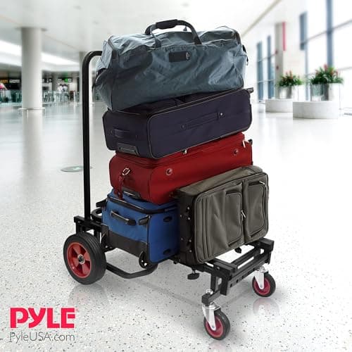 Pyle Compact Folding Adjustable Equipment Dolly - Heavy Duty 8-in-1 Convertible Cart Hand Truck/Dolly/Platform Cart with R-Trac Wheels - Expandable Up to 25.24" to 40.24" - 200 LBS MAX Load Capacity 6