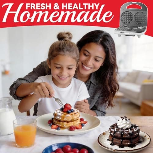 SugarWhisk Double Mini Waffle Maker Machine, Chaffle Maker, Waflera Electrica, Small Waffle Iron for Waffles, Keto Chaffles, Hash Browns, Cookies, 4 Inch 6