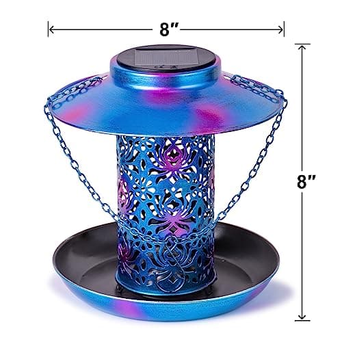 Ottsuls Solar Bird Feeder for Outdoors Hanging, Metal Wild Cardinals Garden Lantern with S Hook, Weatherproof and Water Resistant Birdfeeders as Gift Idea for Women Mom Grandma Bird Lovers (Blue) 6
