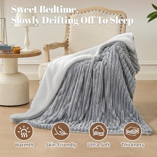 Easthome Electric Heated Blanket Queen Size Dual Control - 84"x90" Fast Heating Bed Blankets with 6 Heating Levels & 10 Hours Auto Off, Soft Ribbed Flannel, Over-Heat Protection ETL, Light Gray 6