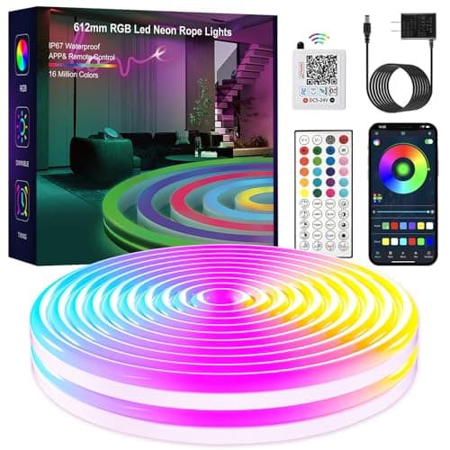 YILINM Neon RGB Rope Lights,IP67 Waterproof,Flexible Led Rope Lights,Control with App/Remote,Music Sync,for Gaming Room Living Bedroom Wall Decor (20FT)