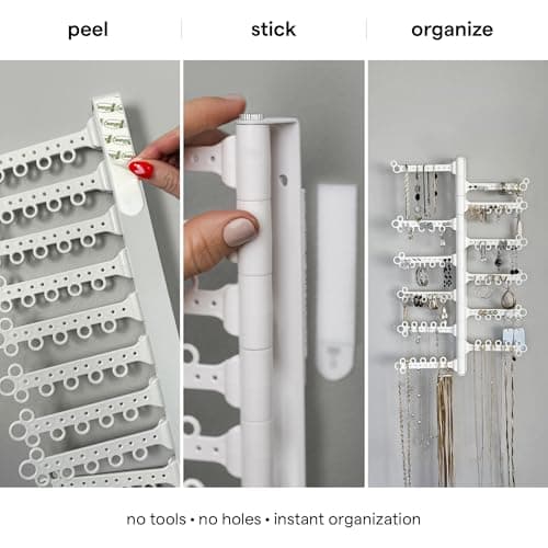 AllHungUp 12-Tier Wall Jewelry Organizer Wall Mounted Jewelry Organizer Necklace Holder Wall Mount Hanging Necklace Organizer Jewelry Hanger Wall Mounted Earring Holder Display Earring Organizer White 6