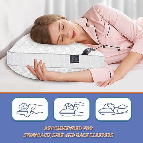 MZOIMZO Luxury Comfy Hotel Collection Bed Pillows for Sleeping- Firm Queen Size Set of 2, Gusseted Cooling Side Mesh Design with Premium Down Alternative Filling for Back, Stomach or Side Sleepers 5