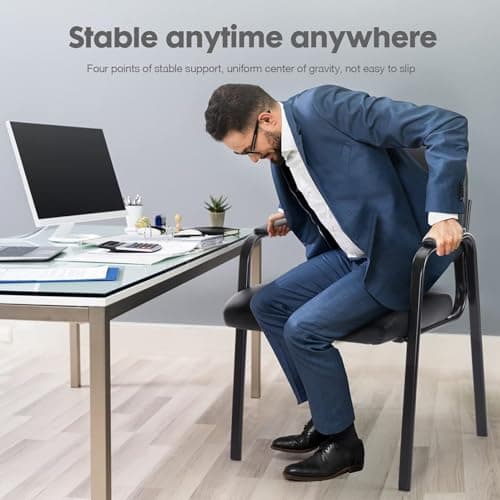 OLIXIS Guest Reception Desk Chairs Without Wheels Set of 4,PU Leather Padded Arms and Lumbar Support, for Office, Waiting Room, Restaurant, Library, Barber Store, Clinic, Lobby 6