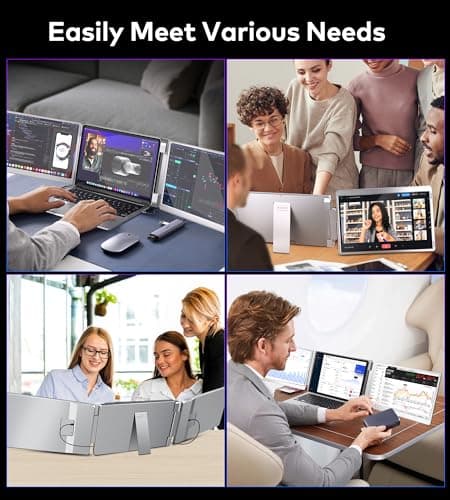 FOPO 14" Triple Monitor Laptop Screen Extender-FHD 1200P 16:10 Laptop Screen Extender, Left Screen 360° Flip Portable Monitor for 12-16.5" Laptops with HDMI/USB-C, Plug & Play - S7 7