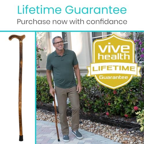 Vive Wooden Walking Stick Cane - for Men, Women, & Seniors - 36 Inch Single Point Rubber Tip with Willow Handle - Ergonomic Grip for Balance & Stability - Lightweight Elderly Assistance Product (Wood) 9