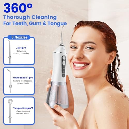 Water Flosser for Teeth Cleaning and Flossing, 5 Modes Rechargeable Cordless Oral Irrigator 320ml Water Tank Teeth Cleaner, IPX7 Waterproof Portable Electric Dentel Flossers for Home and Travel,White 7