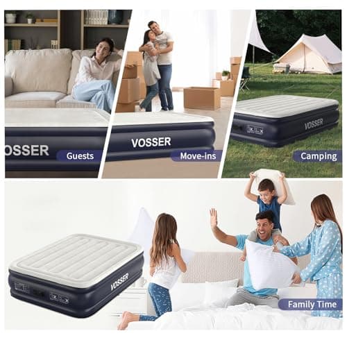 VOSSER Air Mattress Full with Built in Pump,18''Inflatable Mattress of Upgraded Vertical Beams,Self Inflatable/Deflation Blow Up Mattress in 3 Mins,Flocked Top Airbed with Carry Bag for Home, Camping 8