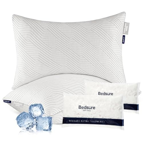Bedsure Memory Foam Pillows Queen Size, Set of 2, Adjustable Firm Bed Pillows for Sleeping, Cooling Dual-Sided Design, Rayon Derived from Bamboo Pillowcases for Side, Back, Stomach Hot Sleepers