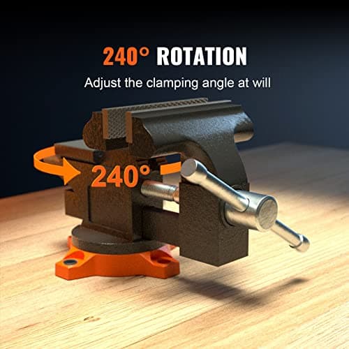 VEVOR Bench Vise, 4.5-inch Jaw Width 3.3-inch Jaw Opening, 240-Degree Swivel Locking Base Multipurpose Vise w/Anvil, Heavy Duty Cast Iron Workbench Vise w/Bolts & Nuts, for Drilling, Pipe Cutting 8
