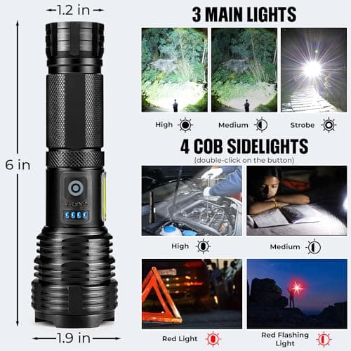 BERCOL Flashlight LED Rechargeable Flashlights High Lumens, 99,000 LM Super Bright Powerful Flashlight, High Powered Flash Lights Waterproof Handheld Flashlights for Home Camping Hiking(2 Pack) 6