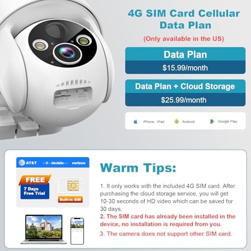 STAMOL 4G LTE Cellular Solar Security Camera, Wireless Outdoor Solar Powered Camera No WiFi Needed, 2K Color Night Vision, 360° Full View, PIR Motion Detection & Siren, 2 Way Talk (SIM Card Included) 8