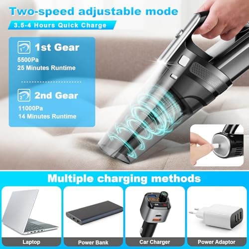 SAKOLD Handheld Vacuum Cordless Mini Portable Rechargeable Car Vacuum Cleaner with 11000PA Powerful Suction for Car Home and Office 5