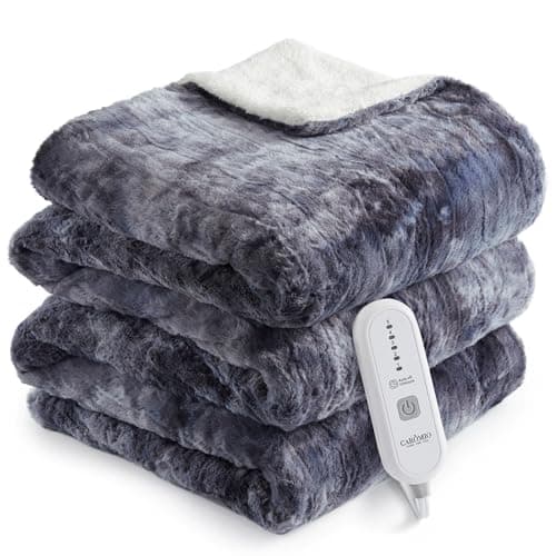 CAROMIO Heated Blanket Full Size, Fast Heating Blankets with 5 Heating Levels & 10 Hours Auto Off, ETL Certified Machine Washable Soft Thicken PV Plush Electric Throw Blanket, Grey Tie-Dye, 72" x 84"