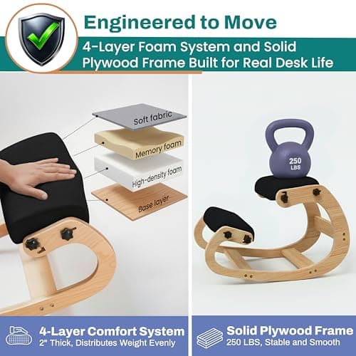 NYPOT Ergonomic Kneeling Chair with Adjustable Seats - Knee Chair for Posture Correction & Kneel Rocking Stool for Desk - Back Pain Relief for Home and Office, Supports 250 pounds - 5 Years Warranty 6