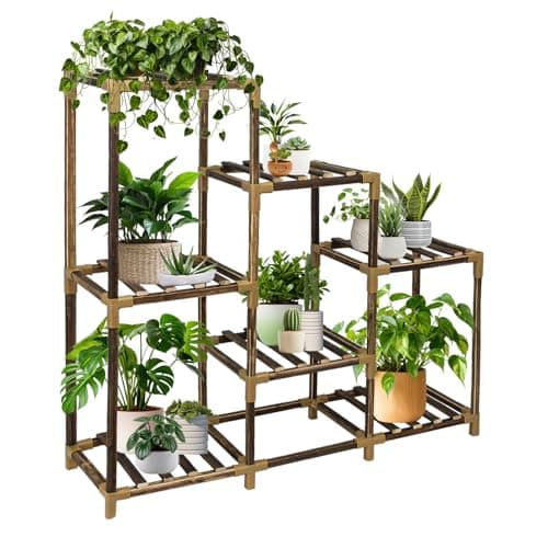 Twocorn Plant Stand Indoor, 3-Tier Outdoor Wood Plant Stand for Multiple Plants, Accommodates 7 Potted Plants, Ideal for Room Corners, Balconies, Gardens, and Plant Gardening Gifts