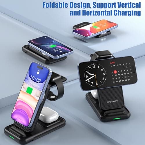 Wireless Charger for Samsung, Foldable 4 in 1 Mag-Safe Charging Station for Samsung S24/S23/S22, iPhone 15/14/13/12, Fast Charging Stand for Galaxy Watch 7/6/5/Galaxy Buds & Apple Watch Series/Airpods 5