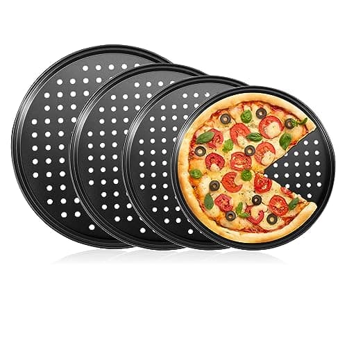 Mobzio Round Pizza Pans with Holes, 4pc Set - Perforated Non-Stick Pizza Baking Pans for Oven, 9/10/11/12 Inch