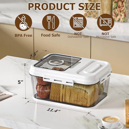 Olimingse Bread Box For Kitchen Countertop, Airtight Bread Storage Container, Time Recording Bread Keeper with Lid,Bread Storage For Homemade Breads, Toast, And Cookies, White Bread Holder. 7