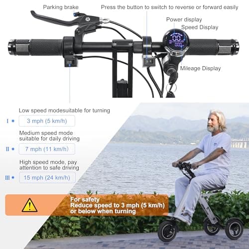 TopMate ES35 Powered Electric Scooter 3 Wheels Foldable Trike with Seat for Adults, Lightweight Electric Scooter with Removable 36V 7.8AH Battery, Reverse Function & Key Switch for Commute and Travel 5